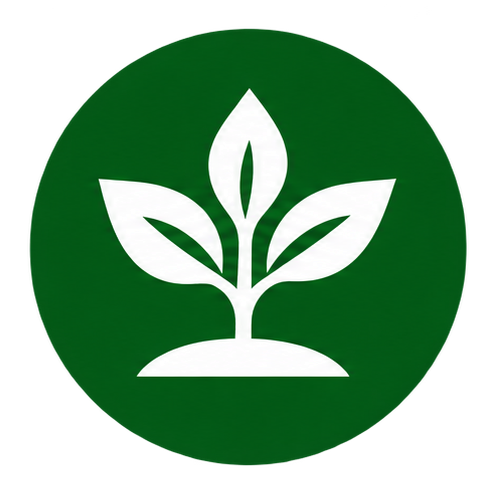 Green circle with a white background and a green plant in the center, symbolizing the importance of green living