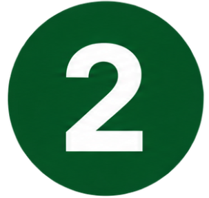 Green circle with the number 2 in the center, indicating that it is a floor sign