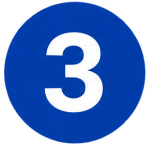 Blue circle with the number 3 in the center, set against a white background