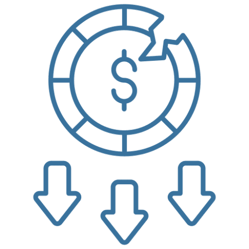 Blue icon of a dollar sign in the center of a circle with arrows pointing to it