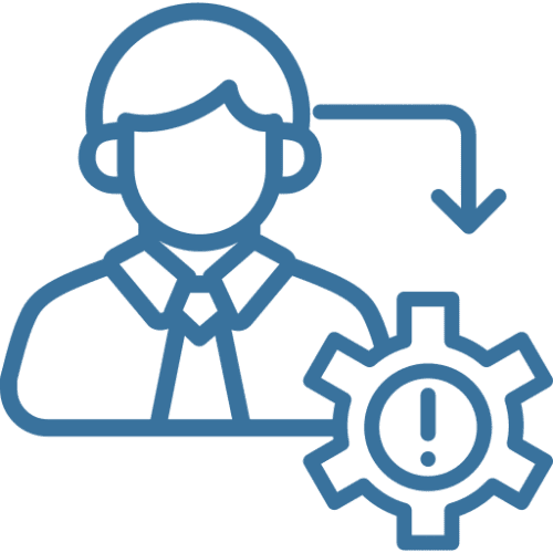 Man in a shirt and tie with a gearwheel icon, indicating that he is working on a project